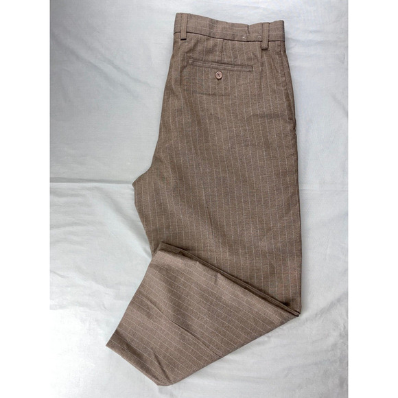 Banana Republic Flat Front Poly-Wool Dress Pants, Slacks. Striped Brown, 38X26. - Picture 1 of 10